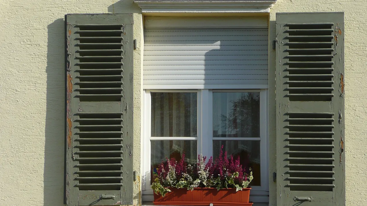 Colonial shutters framing a window